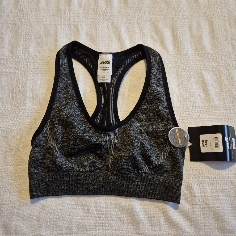 Avia women's size Small or 4-6 reversible racerback sports bra black & gray NWT